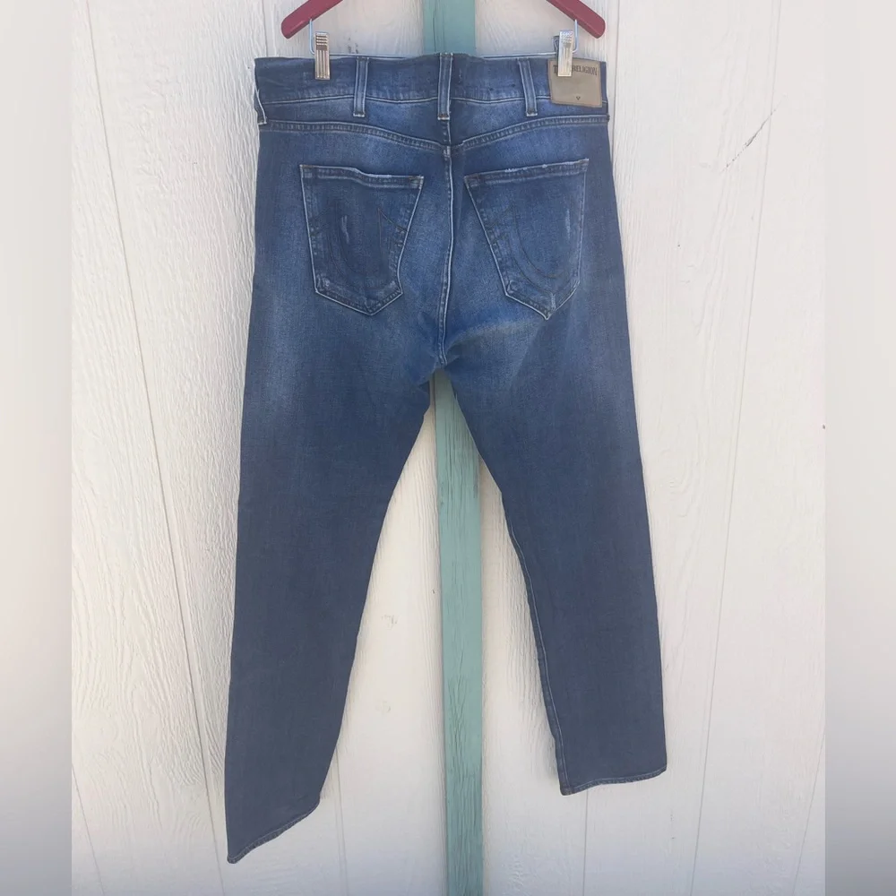 True Religion Men's Rocco Classic Slim Distressed Button Fly Jeans 38